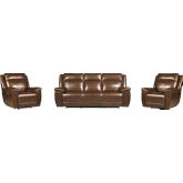 Jameson Power Reclining Zero Gravity Sofa & Two Recliners Set in Hickory Brown Leather