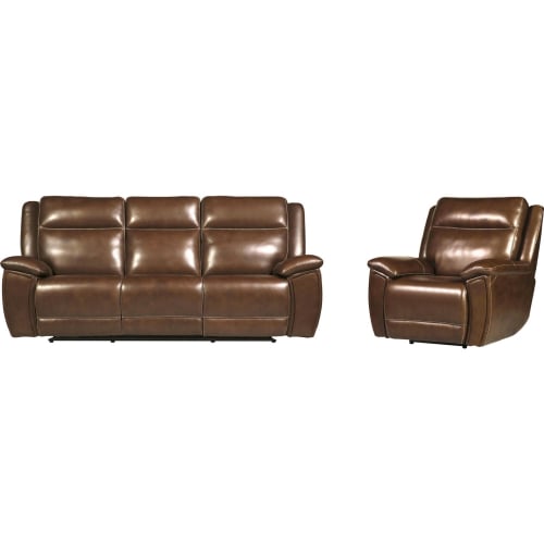 Jameson Power Reclining Zero Gravity Sofa & Recliner Set in Hickory Brown Leather