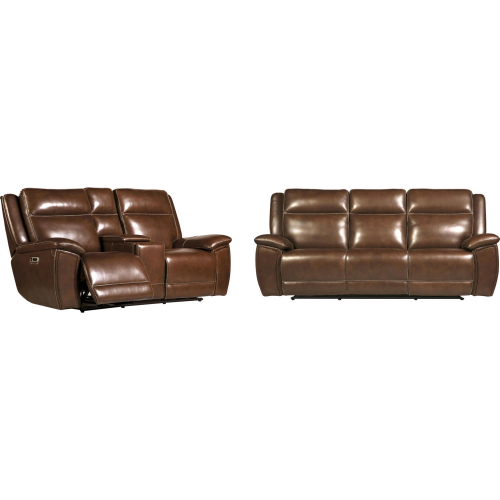 Jameson Power Reclining Zero Gravity Sofa & Loveseat Set in Hickory Brown Leather