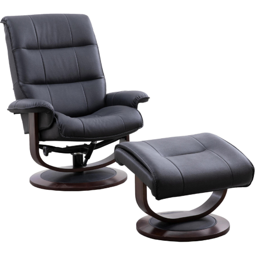 Knight Manual Reclining Swivel Chair & Ottoman in Black Leatherette