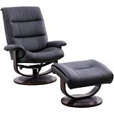 Knight Manual Reclining Swivel Chair & Ottoman in Black Leatherette