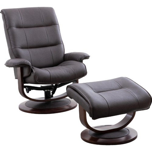 Knight Manual Reclining Swivel Chair & Ottoman in Brown Leatherette