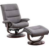 Knight Manual Reclining Swivel Chair & Ottoman in Haze Leatherette