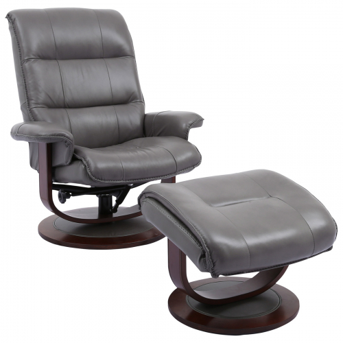 Knight Manual Reclining Swivel Chair & Ottoman in Ice Grey Top Grain Leather