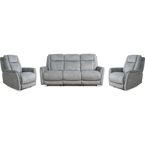 Linus Power Reclining Sofa & Two Recliners Set in Grey Leatherette