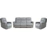 Linus Power Reclining Sofa & Two Recliners Set in Grey Leatherette