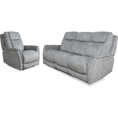 Linus Power Reclining Sofa & Recliner Set in Grey Leatherette