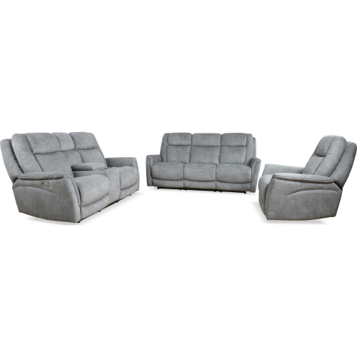 Linus Power Reclining Sofa Set in Hudson Grey Leatherette Fabric