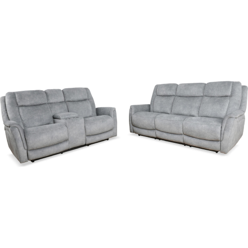 Linus Power Reclining Sofa & Loveseat Set in Grey Leatherette