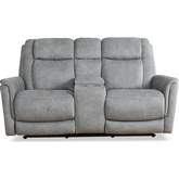 Linus Power Zero Gravity Console Loveseat in Hudson Grey Fabric