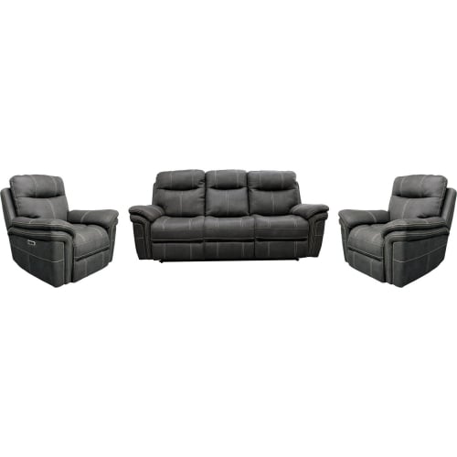 Mason Power Reclining Sofa & Two Recliners Set in Charcoal Grey Leatherette