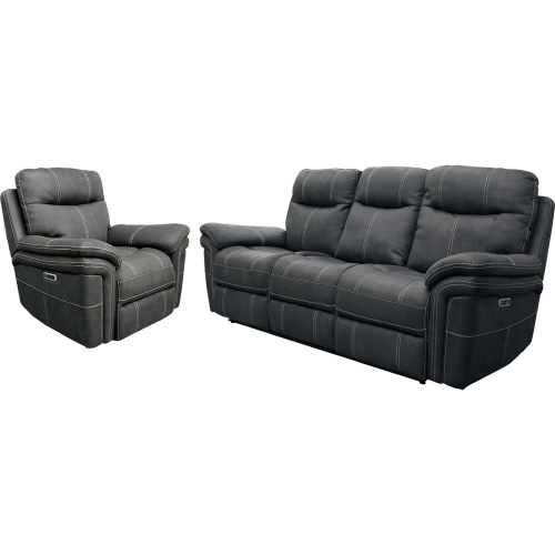 Mason Power Reclining Sofa & Recliner Set in Charcoal Grey Leatherette