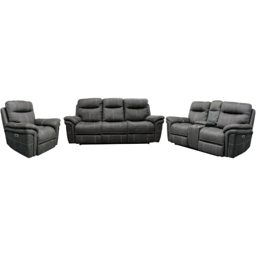 Mason Power Reclining Sofa Loveseat & Recliner Set in Charcoal Grey Leatherette