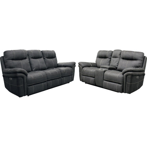 Mason Power Reclining Sofa & Loveseat Set in Charcoal Grey Leatherette