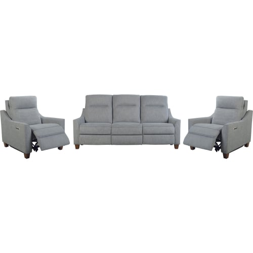 Madison Freemotion Power Cordless Reclining Sofa & Two Recliners Set in Marine Blue Fabric