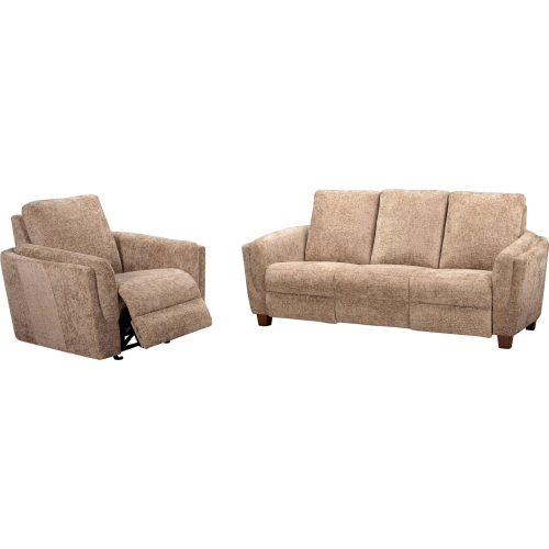 Morehead Power Reclining Sofa & Recliner Set in Biscotti Light Brown Fabric