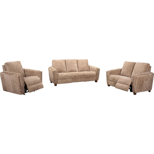 Morehead Power Reclining Sofa, Loveseat & Recliner Set in Biscotti Light Brown Fabric