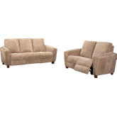 Morehead Power Reclining Sofa & Loveseat Set in Biscotti Light Brown Fabric