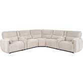 Modesto 6 Piece Power Reclining & Headrest Sectional Sofa in Buttercream Beige Fabric