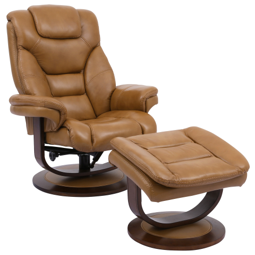 Monarch Manual Reclining Swivel Chair & Ottoman Caramel Top Grain Leather