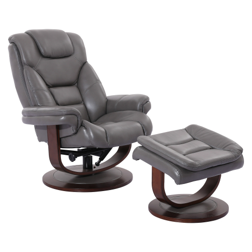 Monarch Manual Reclining Swivel Chair & Ottoman in Ice Grey Top Grain Leather