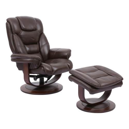 Monarch Manual Reclining Swivel Chair & Ottoman in Robust Brown Top Grain Leather