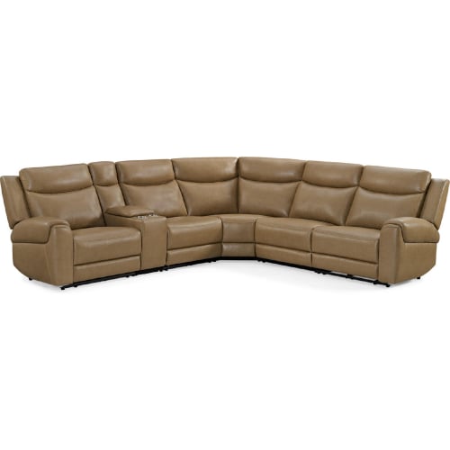 Momentum 6 Piece Power Reclining Sectional Sofa w/ Adj Headrest in Tan Leatherette