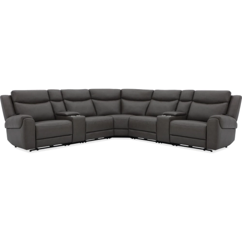Momentum 7 Piece Modular Power Reclining Sectional Sofa in Dark Granite Grey Leatherette