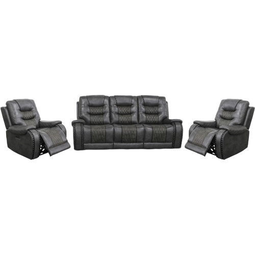 Outlaw Power Reclining Sofa & Two Recliners Set in Stallion Grey Leatherette