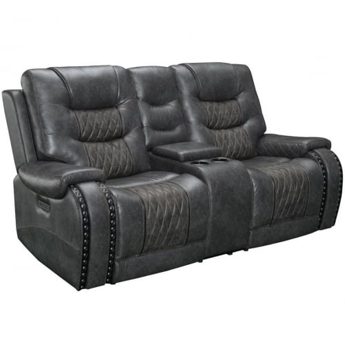 Outlaw Power Console Loveseat in Stallion Grey Leatherette