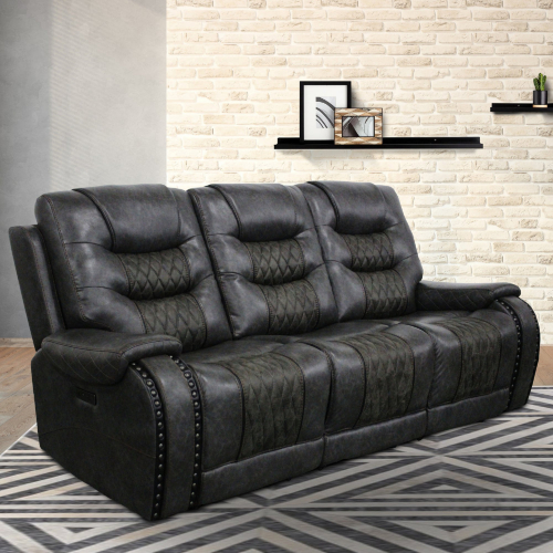 Outlaw Power Reclining Drop Down Console Sofa in Stallion Leatherette