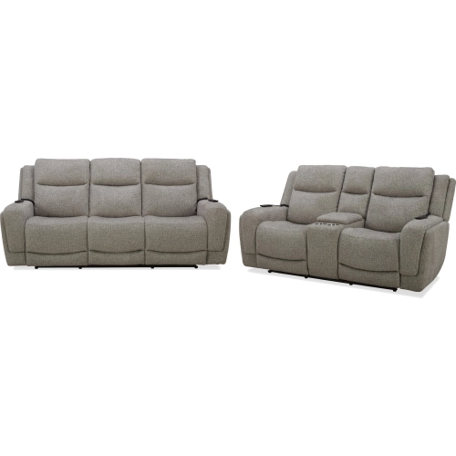 Penfield Power Reclining Sofa and Loveseat in Frappe Brown Fabric
