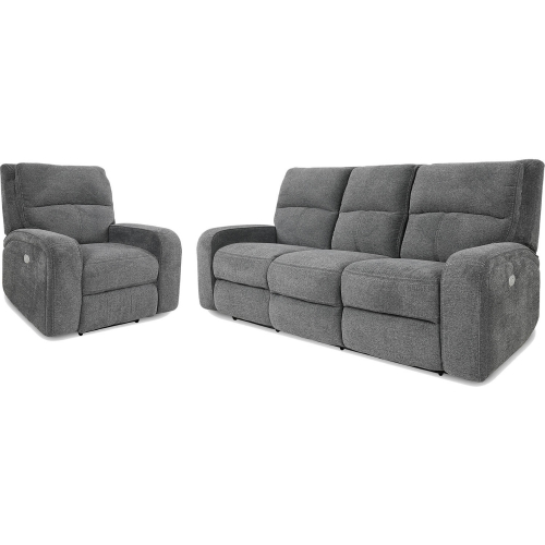 Polaris Power Reclining Sofa & Two Recliners Set in Bizmark Grey Fabric