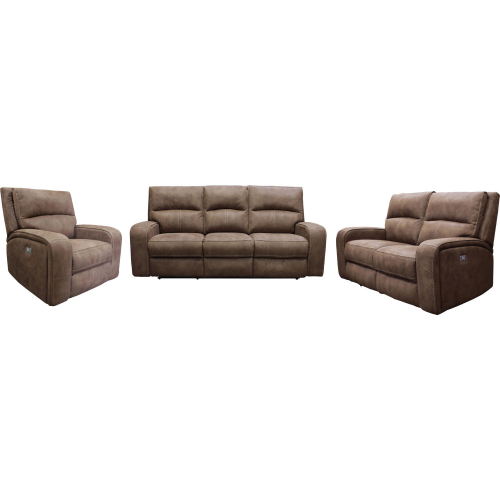 Polaris Power Reclining Sofa, Loveseat & Recliner Set in Kahlua Brown Fabric