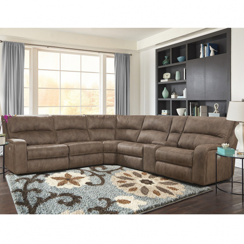 Polaris 6 Piece Power Reclining Sectional Sofa in Kahlua Brown Fabric