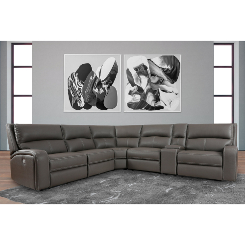 Polaris 6 Piece Power Reclining Sectional Sofa in Haze Leatherette