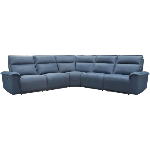 Perimeter 5 Piece Power Reclining Sectional w/ Adj Headrests in Blue Fabric