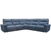 Perimeter 5 Piece Power Reclining Sectional w/ Adj Headrests in Blue Fabric