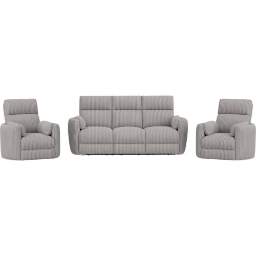 Radius Power Reclining Sofa & Two Recliners Set in Mega Grey Fabric