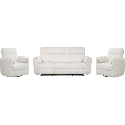 Radius Power Reclining Sofa & Two Recliners Set in Mega Ivory Fabric