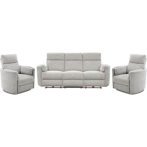 Radius Power Reclining Sofa & Two Recliners Set in Mineral Light Grey Fabric