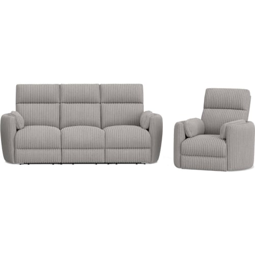 Radius Power Reclining Sofa & Recliner Set in Mega Grey Fabric