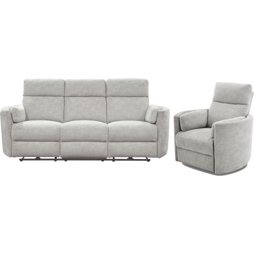 Radius Power Reclining Sofa & Recliner Set in Mineral Light Grey Fabric