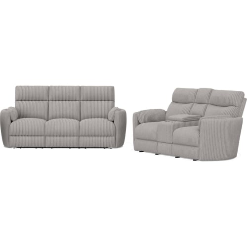 Radius Power Reclining Sofa & Loveseat Set in Mega Grey Fabric