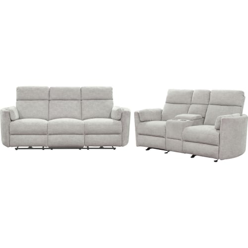 Radius Power Reclining Sofa & Loveseat Set in Mineral Light Grey Fabric