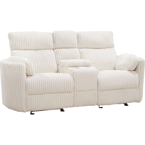 Radius Power Glider Reclining Console Loveseat in Ivory Off White Fabric