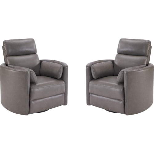 Radius Cordless Power Swivel Glider Recliner in Dark Grey Top Grain Leather (Set of 2)