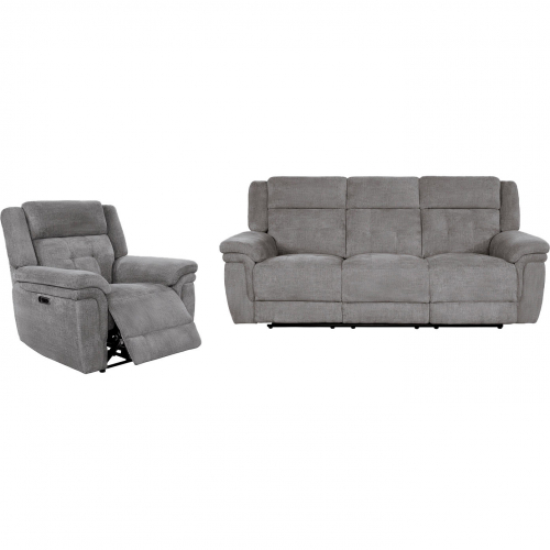 Richland Power Reclining Sofa & Recliner Set in Bristol Grey Fabric