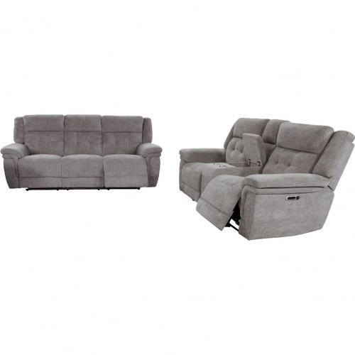 Richland Power Reclining Sofa & Loveseat Set in Bristol Grey Fabric