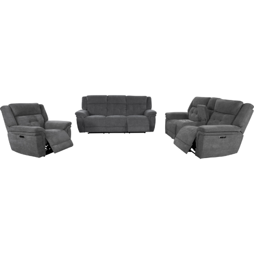 Richland 3 Piece Power Reclining Sofa Set in Bristol Grey Fabric